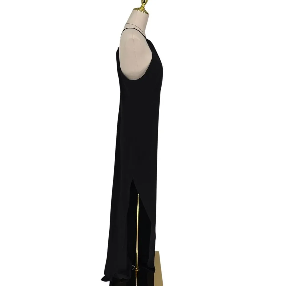Halston Heritage Black Crepe Zip Halter Gown Dress Sz 8 Slit Strappy Formal NWT - Picture 9 of 16